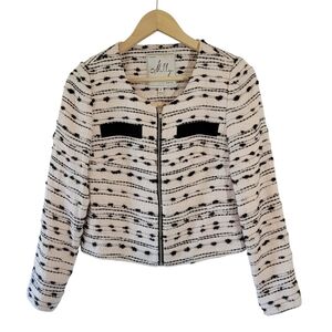 Milly Ivory Black Textured Tweed Blazer Sz 4 Full-Zip Corpcore Office Siren Line